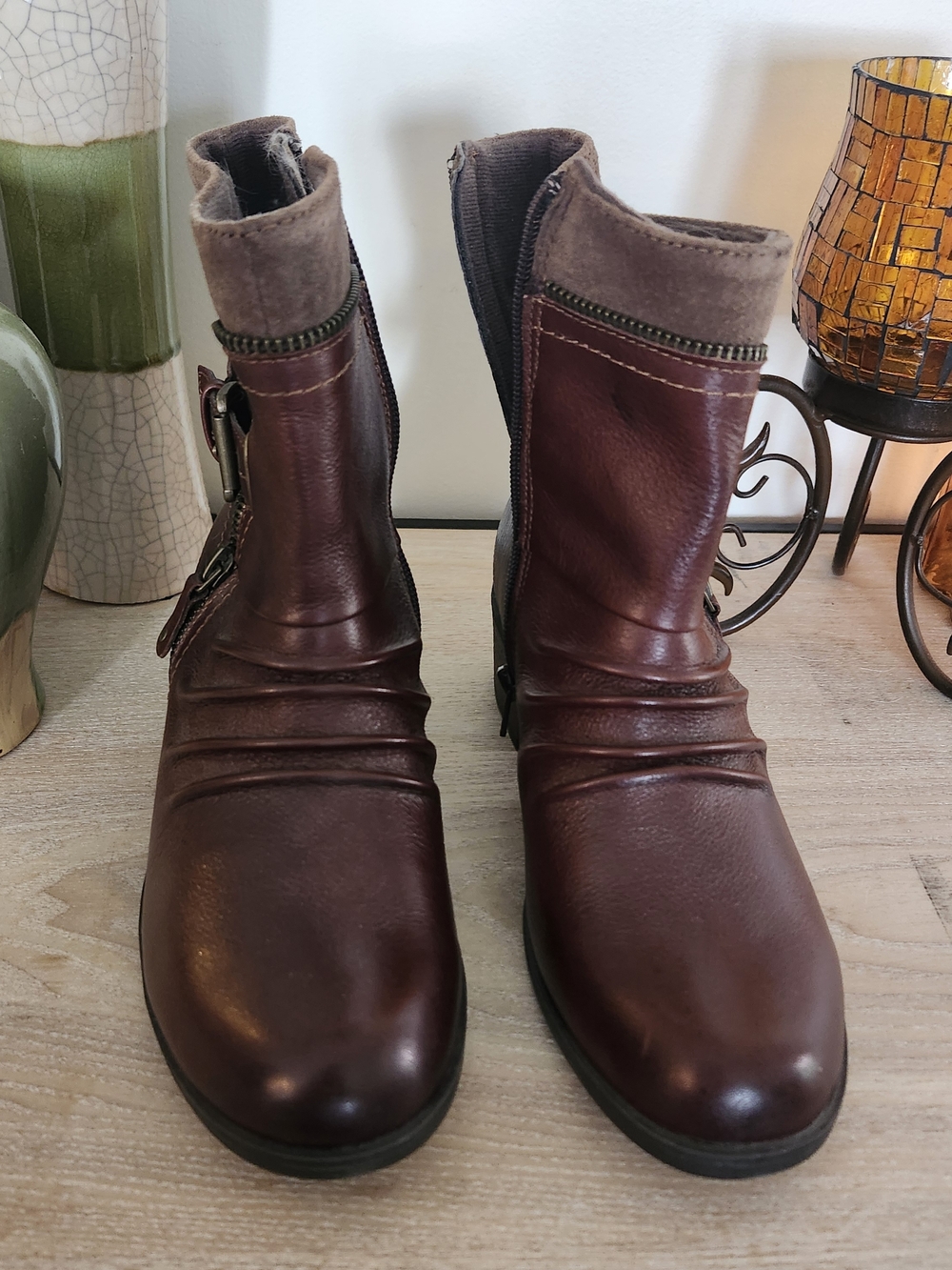Earth Origins By earth Dolly Ankle Boots with Taupe Cuff and Side Buckle